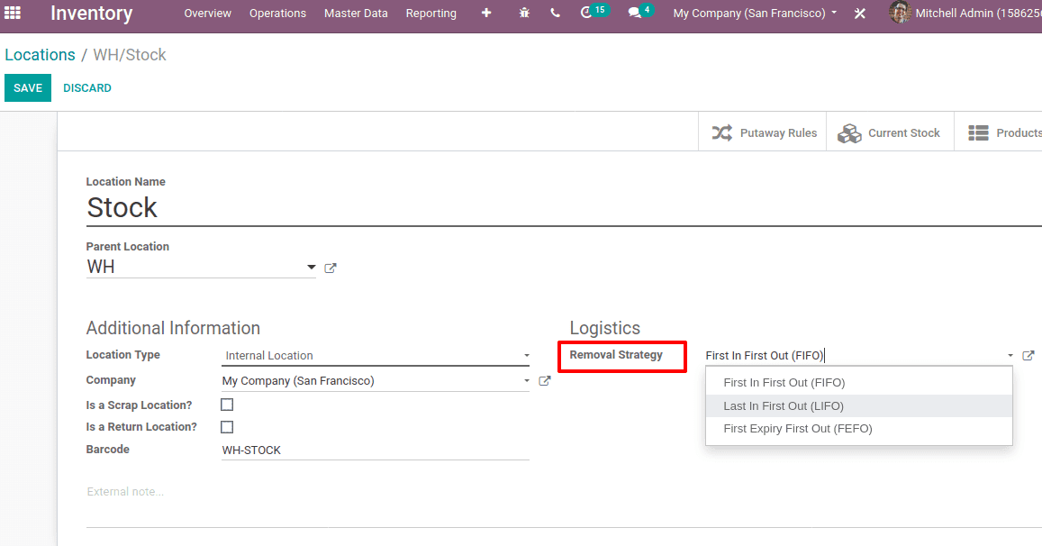 Removal And Putaway strategies in Odoo 13